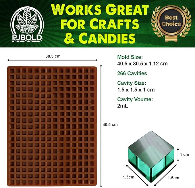 Square Silicone Candy Mold, 266 Cavity, 2mL