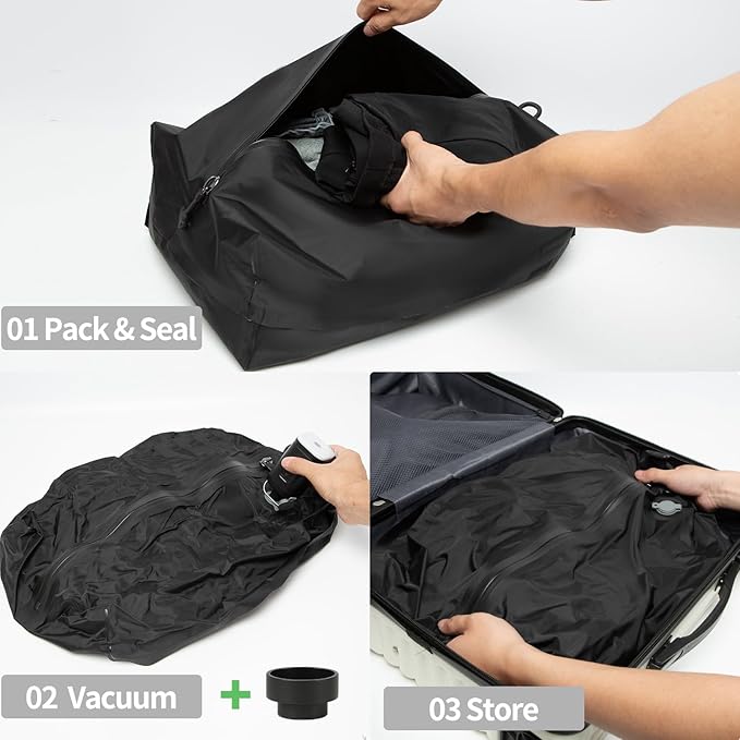 34L Vacuum Bags for Travel Luggage with Pump, Reusable Space Saver Waterproof Compression Bags for Suitcase,Backpack, Vacuum Seal Packing cube for Storage Organizer Cloth (2bag+1pump-34L)
