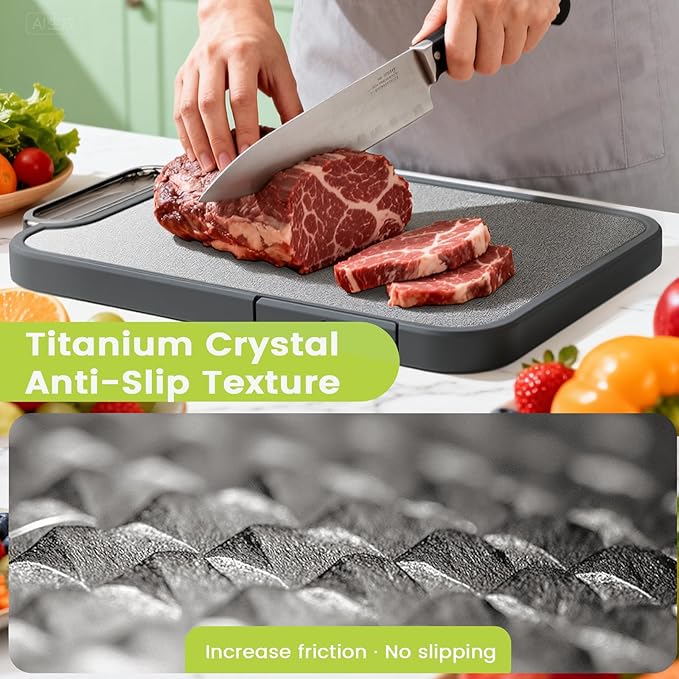 Titanium Cutting Board for Kitchen, Cutting Boards Non Toxic Double Sided Metal Pure Titanium and Wheat Straw PP Chopping Board Food Grade Easy to Clean Large Size 16"*10"*0.9"(Grey)