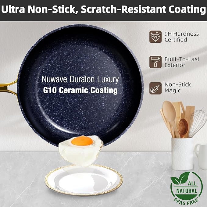Nuwave Lux 13pc Forged Lightweight Cookware Set PFAS Free, Healthy G10 Duralon Ceramic Coating, Ultra Non-Stick, Stay-Cool Handles, Works on All Cooktops & Induction Ready