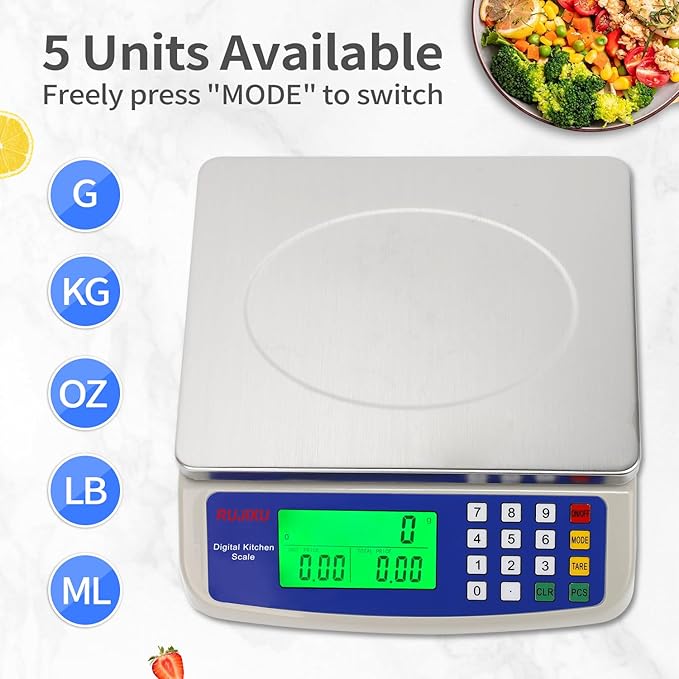 Large Digital Kitchen Scale 22LB Commercial Scale for Food Baking Bread Cooking Meat,Stainless Steel Price Computing Scale with LCD Display,Prep Counting Scale for Parts and Coins,Adapter Included
