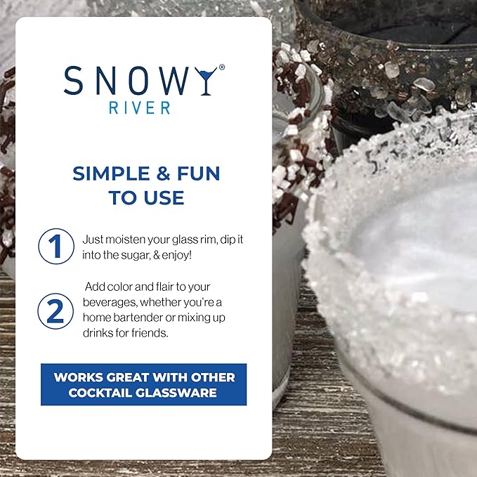 Snowy River Pearl, Cocktail & Margarita Sugar Rimmer - Vibrant Color Glass Rimming Sugar with Medium Crystal Texture - 4oz