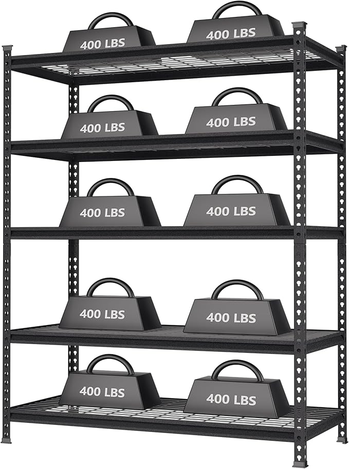 WORKPRO 5-Tier Metal Storage Shelving Unit, 48”W x 24”D x 72”H, Adjustable Storage Rack Heavy Duty Shelf, 4000 lbs Load Capacity (Total), for Garage, Kitchen, Bathroom, Warehouse, Black/Sliver