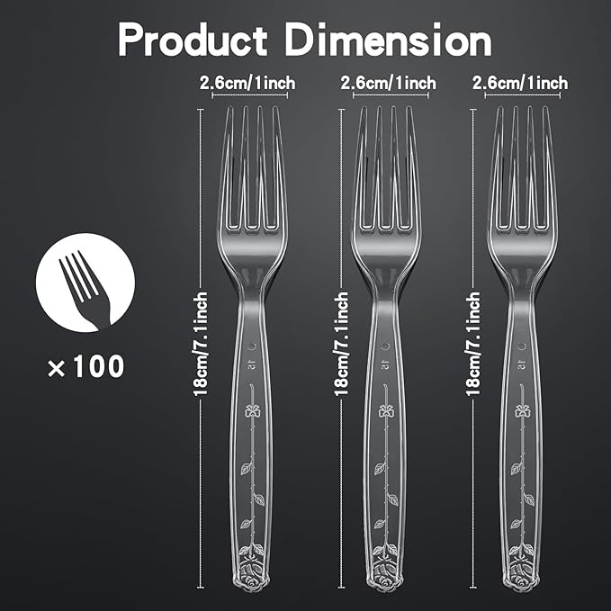 100 Count Extra Heavy Duty Clear Plastic Forks Disposable, BPA-Free, Heat Resistant, Durable Disposable Forks Bulk for Catering & Events 、Party Supplies