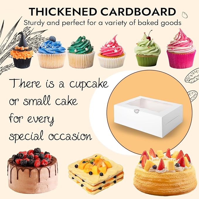 JCD 9 Holes Fit 8 Cupcakes and 1 Mini Cake Box Combo,8 sets of Cake Boxes, Pastry Sweets Bento Box, Cupcake Combo Box with Stickers(1+8/8pcs)