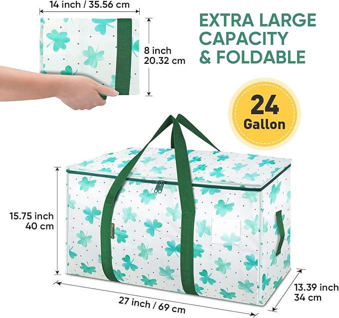 BALEINE 2-Pack Oversized Moving Bags with Reinforced Handles, Heavy-Duty Storage Tote for Clothes, Moving Supplies (Clover, 2-Pack)