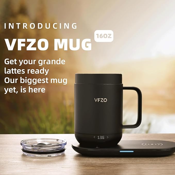 16Oz Temperature Control Smart Mug, Self Heating Coffee Mug LED Display, 180 Min Battery Life - Hot up to 149℉ Fast Wireless Charger Base Improved Design coffee serving sets mug(16oz, Orange)