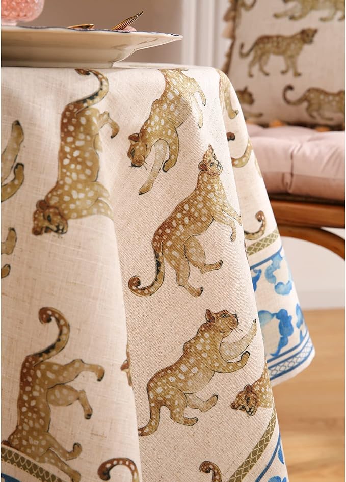 patdrea Designer Leopard Animal Linen Small Table Cloth for Square Table,Vintage Breathable Soft Tablecloth,Dacorative Cover for Kitchen Dining,Holiday,Christmas,Thanksgiving,67"x67"-from