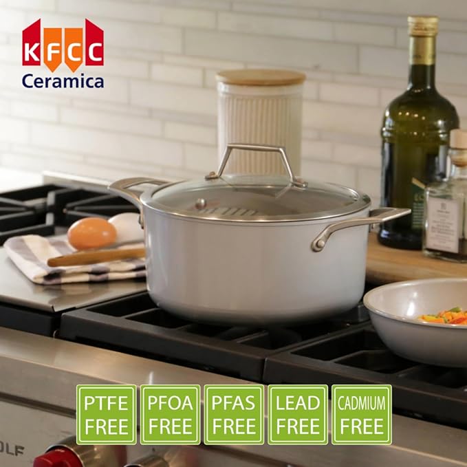 TECHEF - CeraTerra Collection, 5-quart Ceramic Nonstick Soup Pot with Glass Lid (PFAS, PTFE, and PFOA Free), Made in Korea (5-quart)