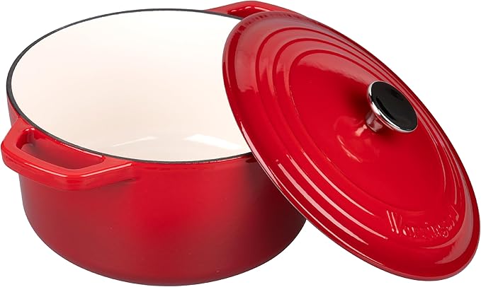 Enameled Cast Iron Dutch Oven Pot with Lid, for Bread Baking, Round Bread Oven- include Sourdough Bread Baking Supplies Set, 6QT, Red