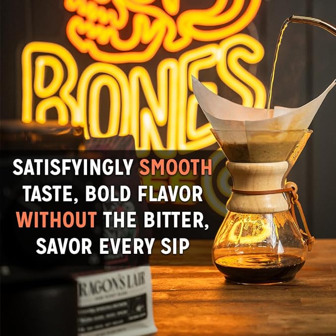 Bones Coffee Company Fallout Atomic Apple, Apple Pie Flavored Coffee, Medium Roast Low Acid Arabica Beans Compatible with Auto drip and French Press Coffee Maker, 12 Oz Ground