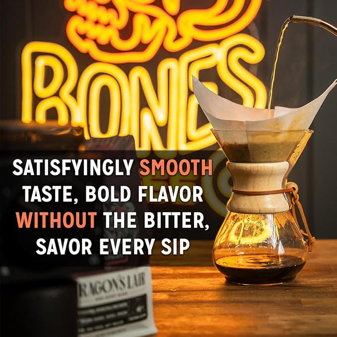 Bones Coffee Company Macamaniac, Macadamia and Coconut Flavored Coffee, Medium Roast Low Acid Arabica Beans Compatible with Auto drip and French Press Coffee Maker, 12 Oz Whole Bean