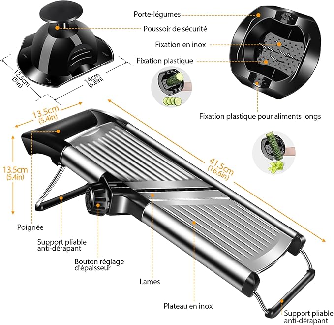 MASTERTOP Adjustable Mandoline Food Slicer,Vegetable Slicer Fruit Cutter,Stainless Steel Kitchen Mandolin,Julienne Slicers for Kitchen Onion Potato, Tomato, Carrot, Vegetable, and Fruit