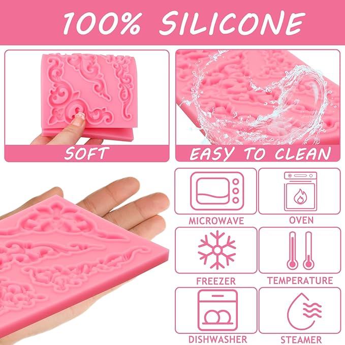 Baroque Corner Silicone Molds, Curlicues Relief Scroll Chocolate Cake Border Molds, Filigree Flower Lace Fondant Baking Molds for Cake Decoration Cupcake Topper Candy Gum Paste Clay Resin