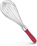 U-Taste Balloon Whisk for Cooking: 18/10 Stainless Steel Kitchen Wire Whisk, 12in Large Heavy Duty Egg Beater, Manual Mixing Tool with 12 High Flex Wires for Stirring, Blending Sauce (Red)
