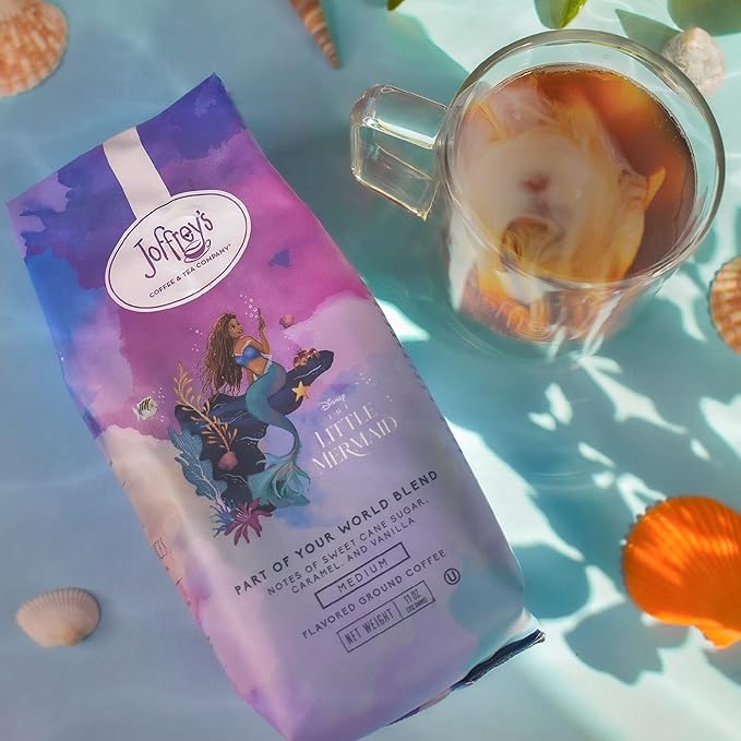 Joffrey's Coffee - Disney The Little Mermaid Part of Your World Blend, Disney Specialty Coffee Collection, Smooth Flavors, Artisan Medium Roast, Arabica Beans, Brew or French Press (Ground, 11oz)