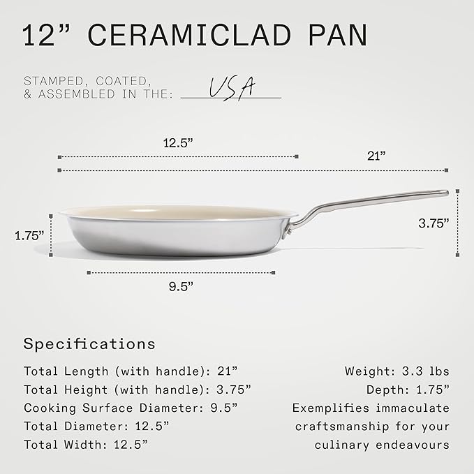 Made In Cookware - 3-Piece (Includes 8",10",12") Ceramic Non Stick Frying Pan Set (Stainless Handle) - 5-Ply Stainless Clad with Stay-Cool Handle - Professional Cookware