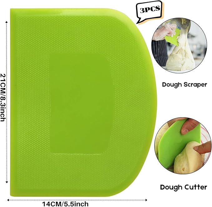 SURDOCA Dough Scraper Bench Scraper - 3P 8.3x5.5" Plastic Flexible Bowl Scraper, Sharp Edge & Angles Cake Scraper. Non-Slip Bakeware Decorating Tools Sculpting & Modeling Tools - Yellow+White+Pink