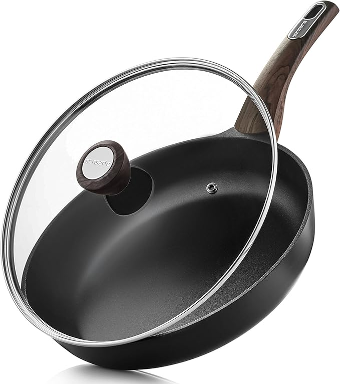 SENSARTE Nonstick Frying Pan Skillet with Lid, 8inch Non Stick Pan Omelette Pans, Healthy Kitchen Cooking Chef's Pan with Cover, Free of Intentionally Added PFOA/PFOS, Induction Compatible, Black