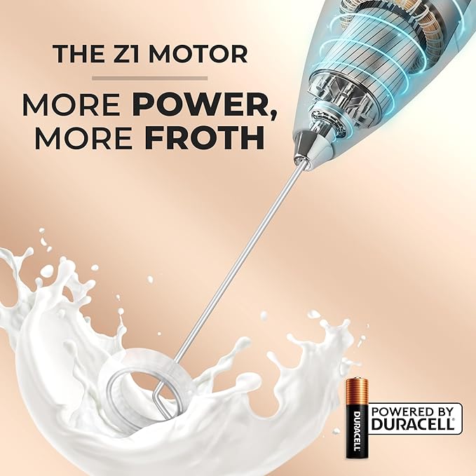Zulay Kitchen Powerful Milk Frother Wand With 4 AA Duracell Batteries - Ultra Fast Handheld Drink Mixer - Electric Whisk Foam Maker for Coffee, Lattes, Cappuccino, Matcha & Creamer