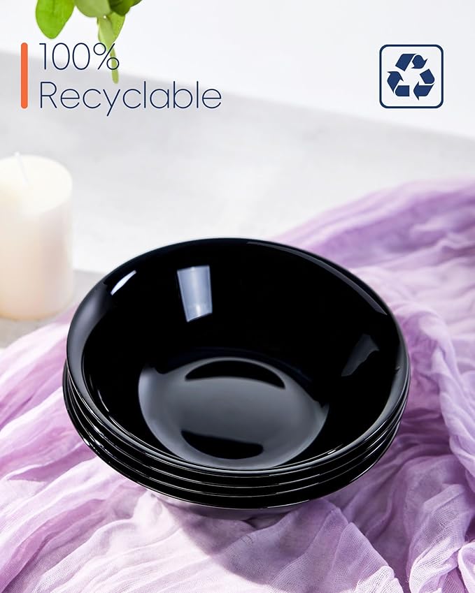 14 OZ (16 OZ MAX) Black Opal Glass Cereal Bowl Set of 4, 6.5 inch Dishwasher & Microwave Safe Round Bowls for Soup, Salad and Rice