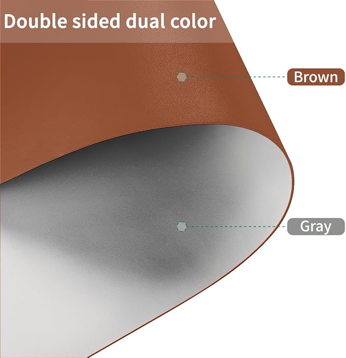 Leather Desk Mat,1.8mm Thick,15.75x63 Inch Desk Cover,Desk Protector Mat,Dresser Cover Top,Coffee Table Covers,Make Up Mat,End Table Covers,Cover Damaged Dresser Top(Brown+Gray,15.75x63)