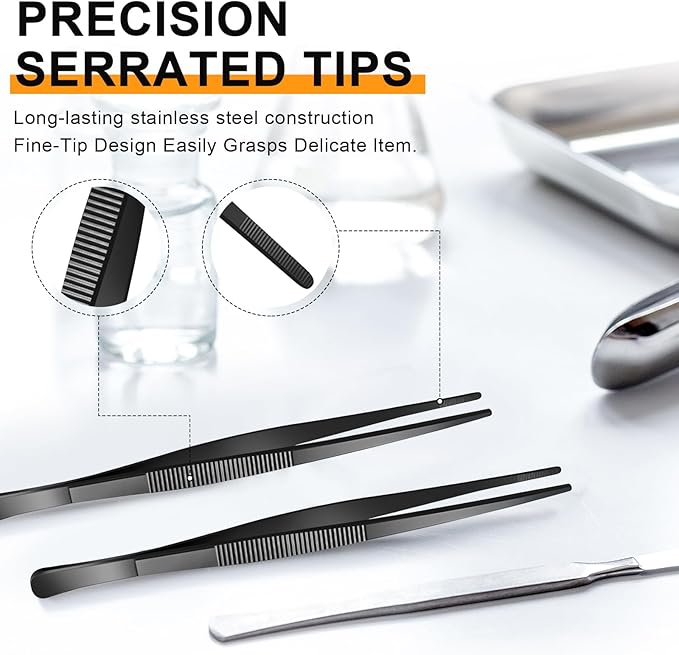 Yaomiao 4 Packs Bar Tweezers Long Garnish Tongs Bar Tweezers Stainless Steel Korean Bbq Tongs for Bartender Cocktail Cooking Food (Black,12 Inch)
