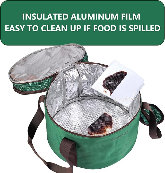 2 Pack Pie Carrier with Lids and Handles, Loadable Cupcake or Pizza Storage Containers, Includes Insulated Bags and Insulated Non-Slip Pads, Perfect for Transportation (Green)