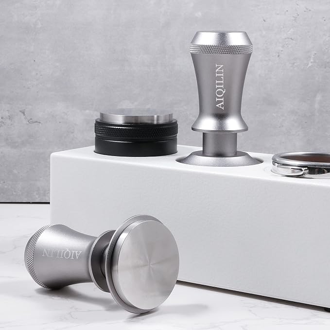 Espresso Tamper, Constant 30lb Coffee Tamper with double Calibrated Spring Loaded, Stainless Steel double spring loaded Coffee Tamper Fits for All Portafilters- Flat Base (53mm, SILVER)