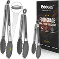 Kitchen Tongs with Silicone Tips - Heat Resistant 600 Degrees Stainless Steel Locking Cooking Tongs with Rubber Tips, Non-Stick Food Tongs for Cooking, Heavy Duty, Set of 3-7" 9" and 12" Grey