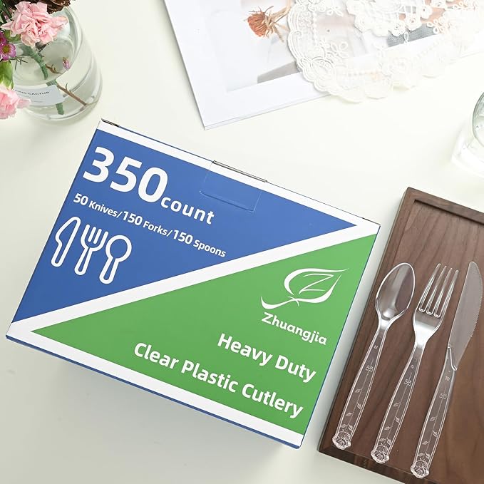 350 Count Clear Plastic forks, Extra Heavy Duty Plastic Forks, Premium Disposable Forks, BPA-Free stainless steel fork disposable for Party Supplies, Weddings and Everyday Use