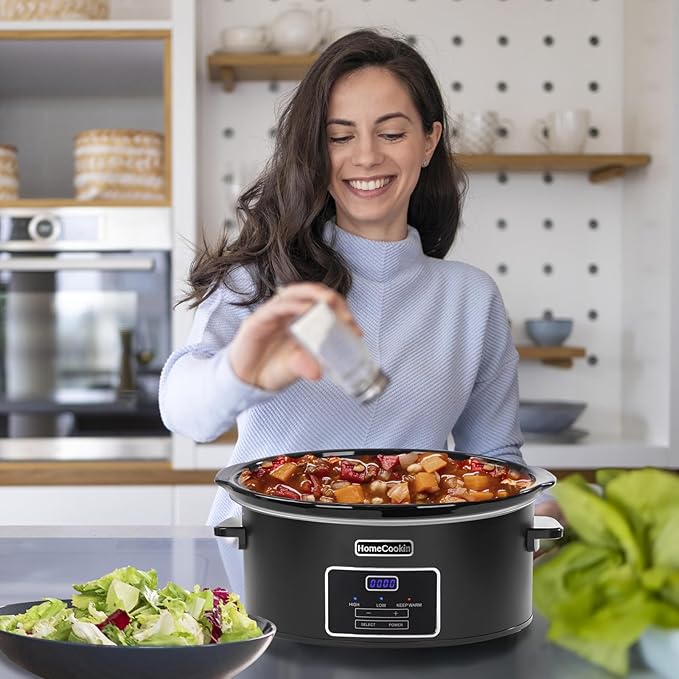 HOMECOOKIN 7 Quart Programmable Slow Cooker, Kitchen Appliances, Perfect Kitchen Small Appliance for Family Dinners, Black Stainless Steel