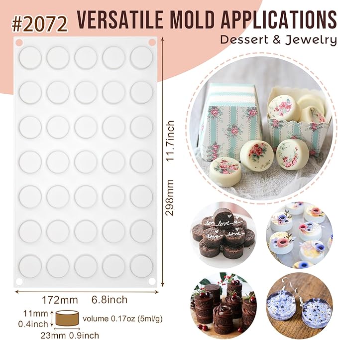 Flat Round Disc Silicone Mold Baking Tray 2 Sizes for Mini Tart Cookie Dessert Chocolate Caramel Candy Epoxy UV Resin Jewelry Soap