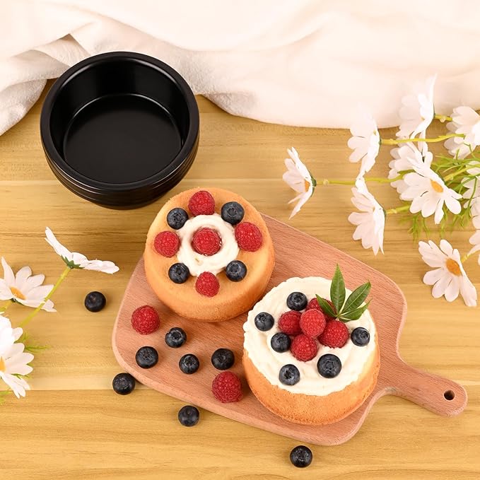 HUAKENER 4 Inch Cake Pan - Set of 3 Round Cake Pans with 100 Pieces Parchment Paper, Non-stick Cake Baking Pans, Dishwasher Safe