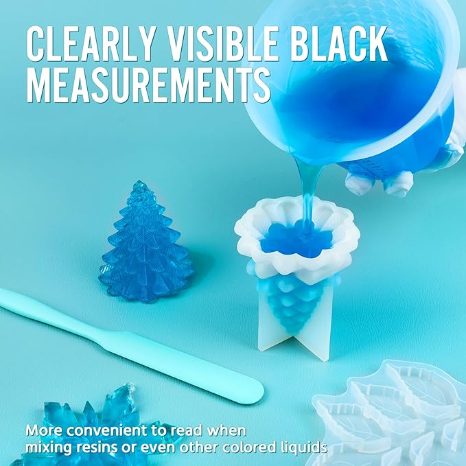 Silicone Resin Mixing 1L Measuring Cup Set for Resin Supplies, Easy-to-Read Marks, 1000ml/32oz Large Cup, Thickened Reusable Silicone Cups for Epoxy Mixing, Jewelry Making