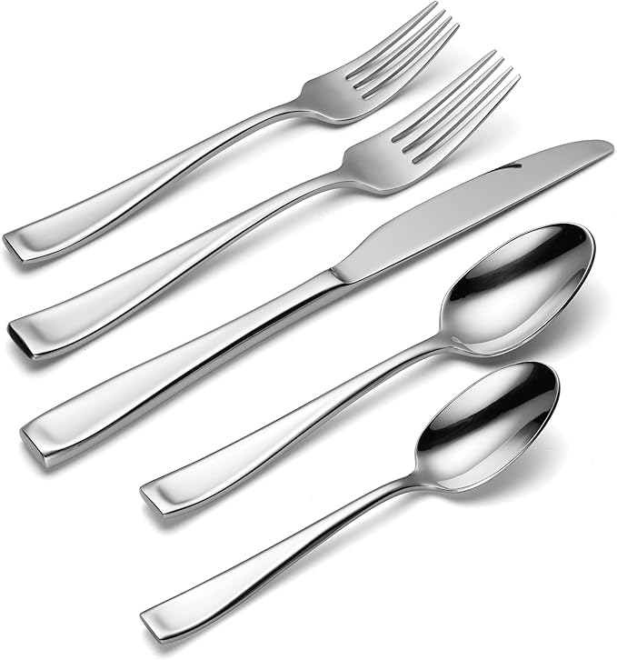 Oneida Silverware Set For 12, Moda 65-Piece Fine Flatware Set with Serving Utensils, Service For 12, 18/10 Stainless Steel, Dishwasher Safe For home, Knives Spoons and Forks Set (Silver, 65 pieces)