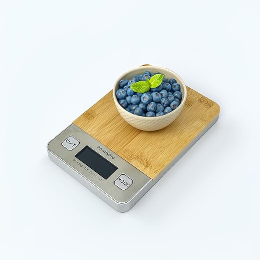 Bamboo Platform Digital Kitchen Scale - for Food Coffee Lab - LCD Display gram Ounces lb:oz - 11 LB/5 KG Capacity - Battery Included - Natural by The Display Guys