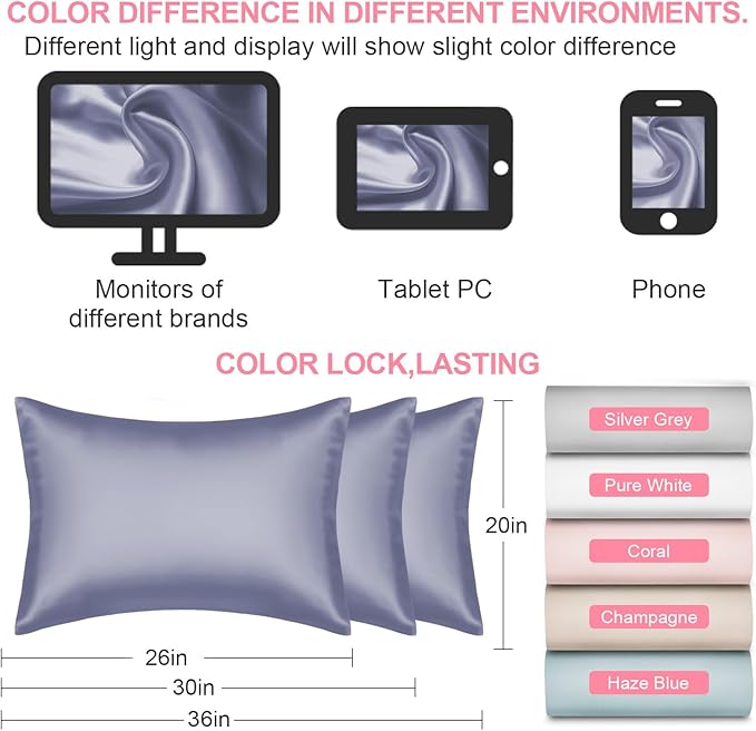Mulberry Silk Pillow Cases 2 Pack King Size 20x36 Inches with Hidden Zipper, Ultra Smooth and Soft Breathable Cooling Silk Satin Pillowcase Set of 2, Better for Hair and Skin, Gifts for Women Men
