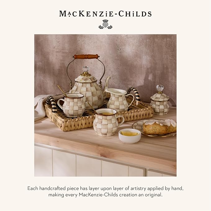MACKENZIE-CHILDS Enamel Dinner Plate, Decorative Dinnerware Plate, 10 Inches, Brown-and-White Mocha Check