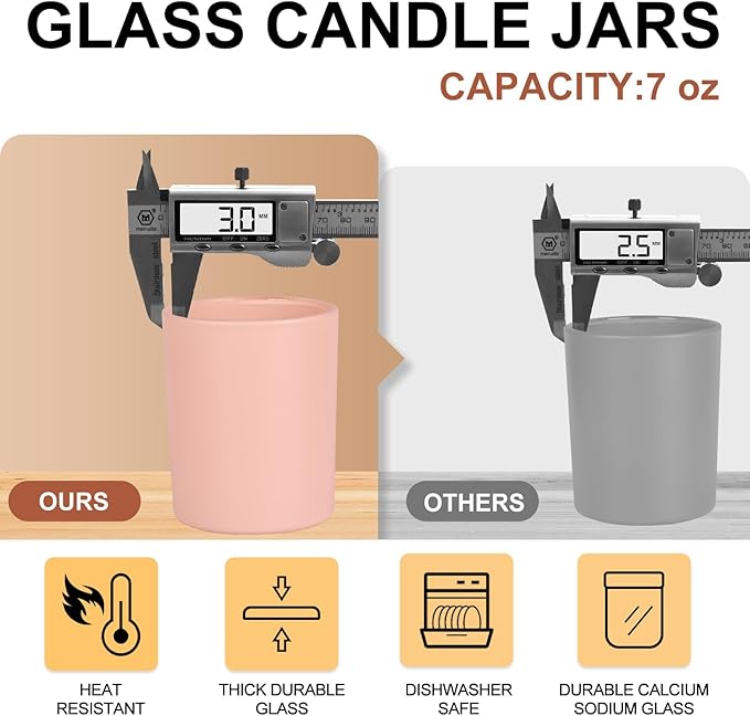 SHOWIN Thick Candle Jars for Making Candles 12 Pcs, 7 OZ Empty Jars with Wood Lids for Candle Making, Sample Container, Colourful