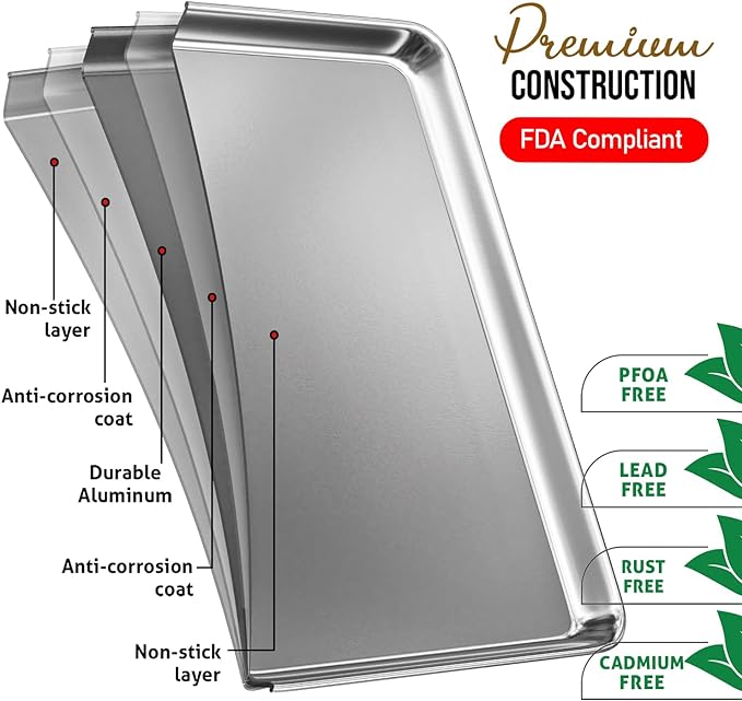 JoyTable Aluminum Baking Sheet Set, 2 Pack Half Sheet Pan, Commercial Quality Cookie Sheets for Baking or Roasting Non-Stick, 18 x 13 Inch Warp Resistant Aluminum Baking Pan