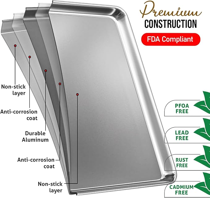 JoyTable Aluminum Baking Sheet Set, Quarter Sheet Pan, Commercial Quality Cookie Sheets for Baking or Roasting Non-Stick, Warp Resistant Aluminum 9 x 13 Baking Pan