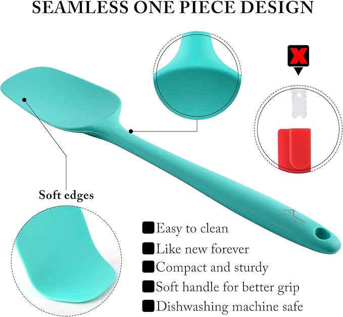 HOTEC 600℉ Heat Resistant BPA-Free Silicone Rubber Spatula Set,Kitchen Cooking Spatulas, Baking, Mixing for Non Stick Cookware, Dishwasher Safe, Set of 5 Aqua Sky