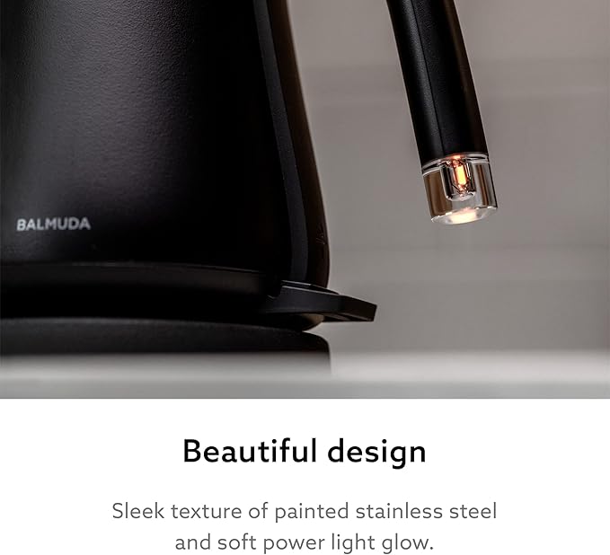 BALMUDA The Kettle | Electric Gooseneck Kettle | Lightweight | Stainless Steel | 0.6L (20fl oz) Capacity | Neon Light Indicator | Perfect for Tea and Coffee | US Version | Black