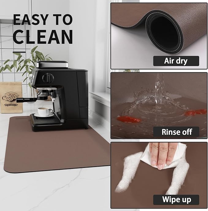 Coffee Mat - Absorbent Hide Stain Rubber Backed Dish Drying Mat for Kitchen Counter - Bar Mats for Countertops Accessories Fit Under Coffee Maker Espresso Machine