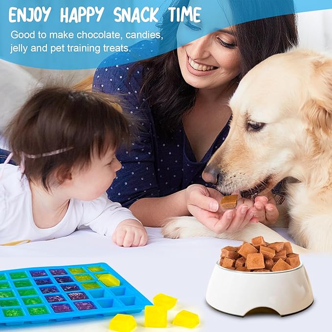 Walfos Square Silicone Molds, Silicone Dog Treat Molds for Baking and Freezing, Non-Stick Food Grade Silicone Baking Molds for Puppy Dog Treats, Chocolate, Candy, Jelly, Mini Ice Cubes, 2 Packs.