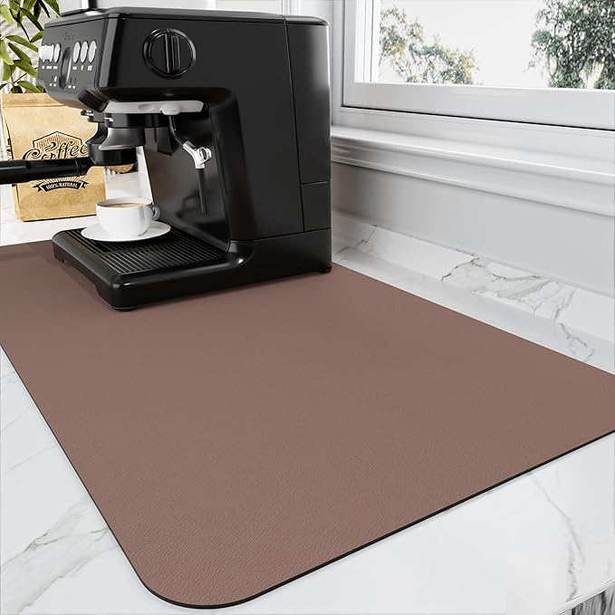 Coffee Mat - Absorbent Hide Stain Rubber Backed Dish Drying Mat for Kitchen Counter - Bar Mats for Countertops Accessories Fit Under Coffee Maker Espresso Machine