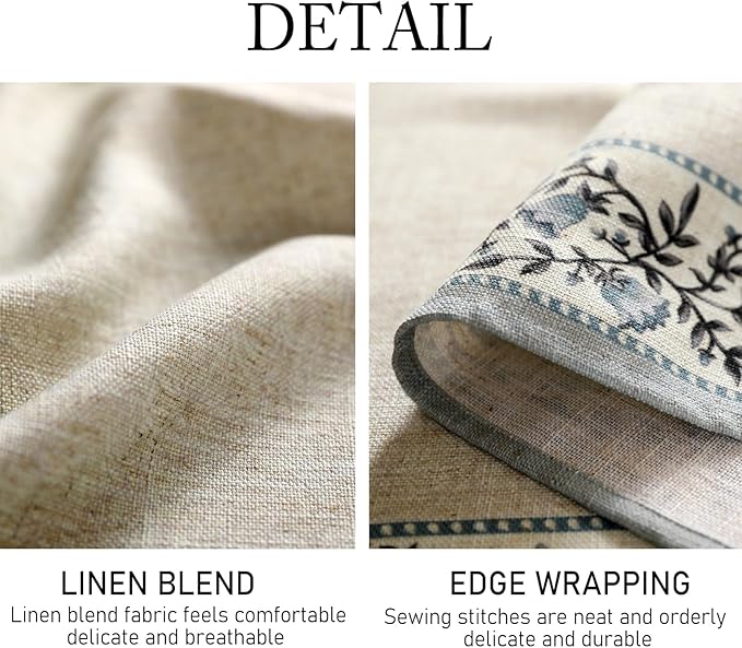 ISAENNE Designer Vintage Linen Elegant Long Tablecloth Rectangular,Chinoiserie Floral Table Cloth,Durable Decor Table Cover for Dining Thanksgiving Kitchen Christmas,63"*102"-Segerman B