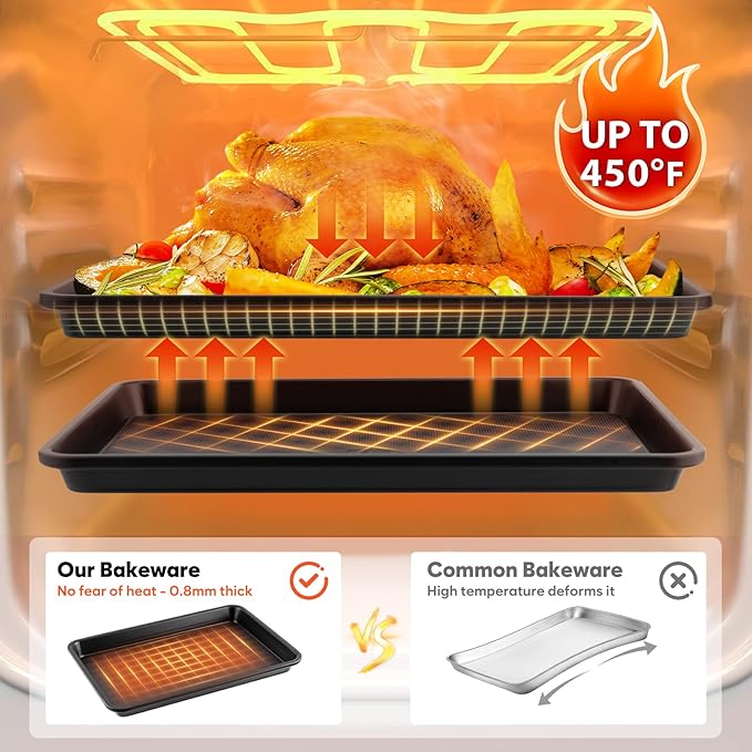 Cookie Sheet for Baking with Wire Rack, Thicker Carbon Steel Half Baking Sheet Pan Set Non Stick, Cooling Rack for Cooking and Baking, 17.5 x 13 Inch Ceramic Cookie Tray