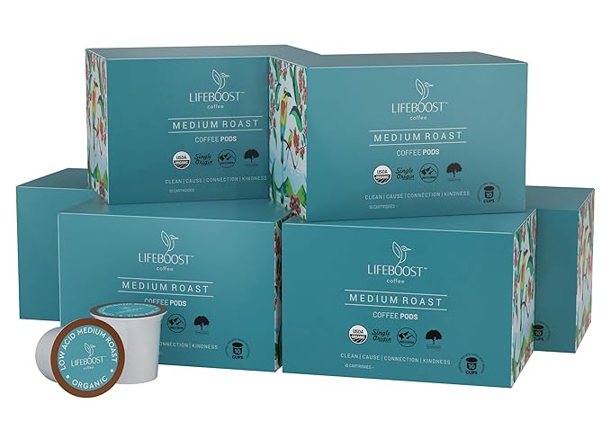 Lifeboost Medium Roast Low Acid Coffee K Cups - Single Origin Mold Free Non-GMO Organic Coffee Pods - Compatible with Keurig & Keurig 2 Machines - 10 Count
